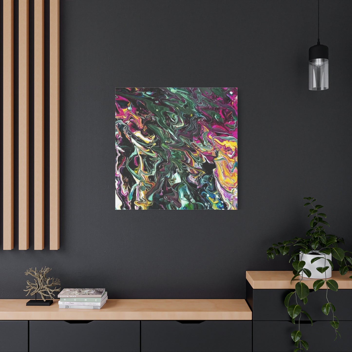 chaos in the garden - Abstract Fluid Art Matte Canvas Print - Colorful Swirl Wall Art