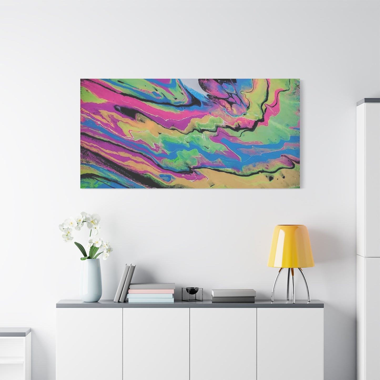Abstract Neon Fluid Art Canvas Print — Vibrant Psychedelic Wall Decor