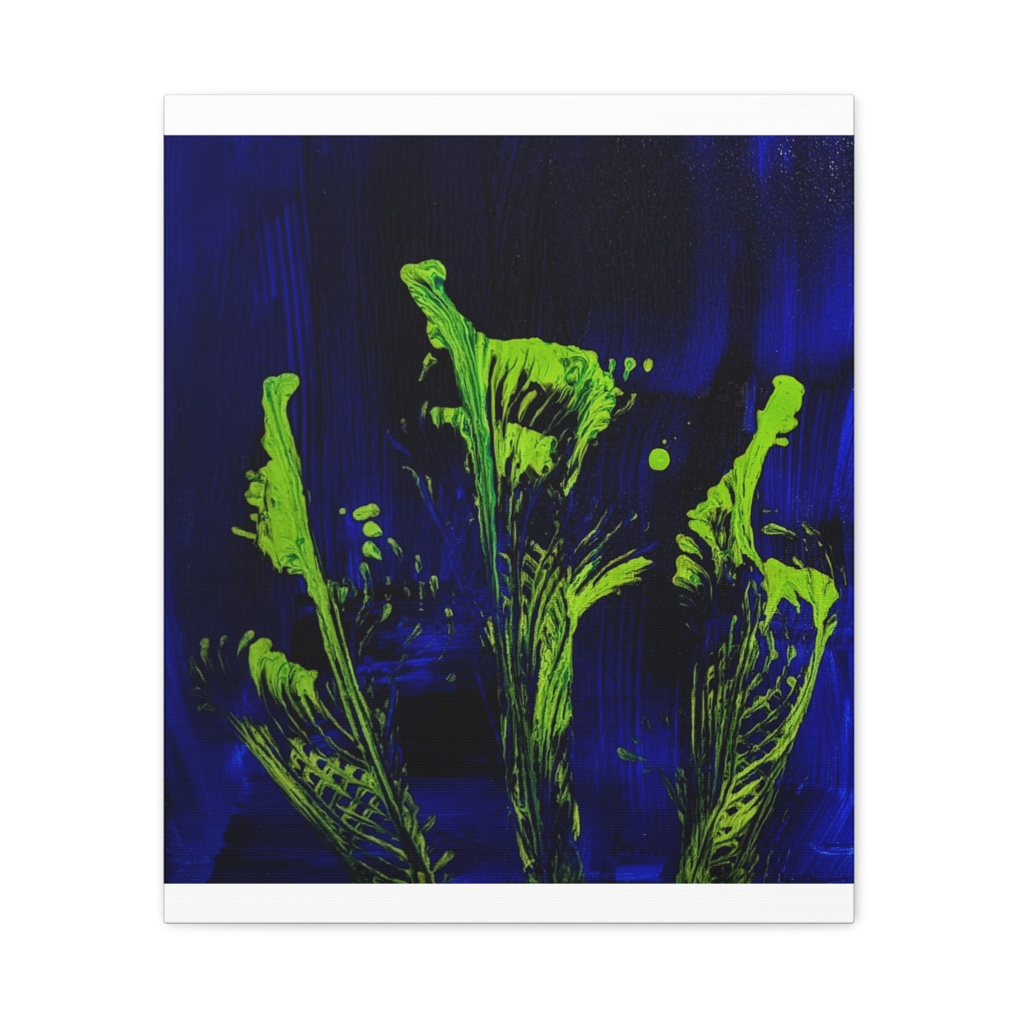 calla_lillies_pt.2 - Neon Floral Abstract Canvas Print — Blue & Lime Stretched Wall Art
