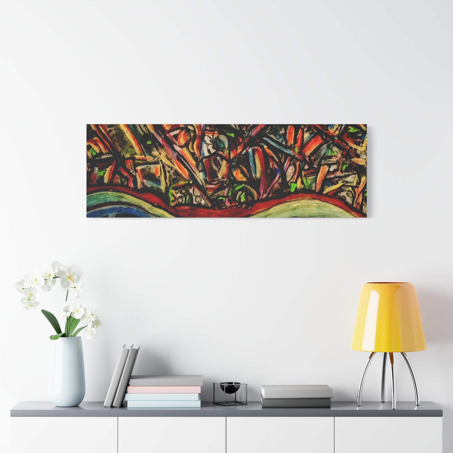 Acrylic_inequalities - Abstract Coastal Cityscape Canvas — Vibrant Ocean Wave Wall Art