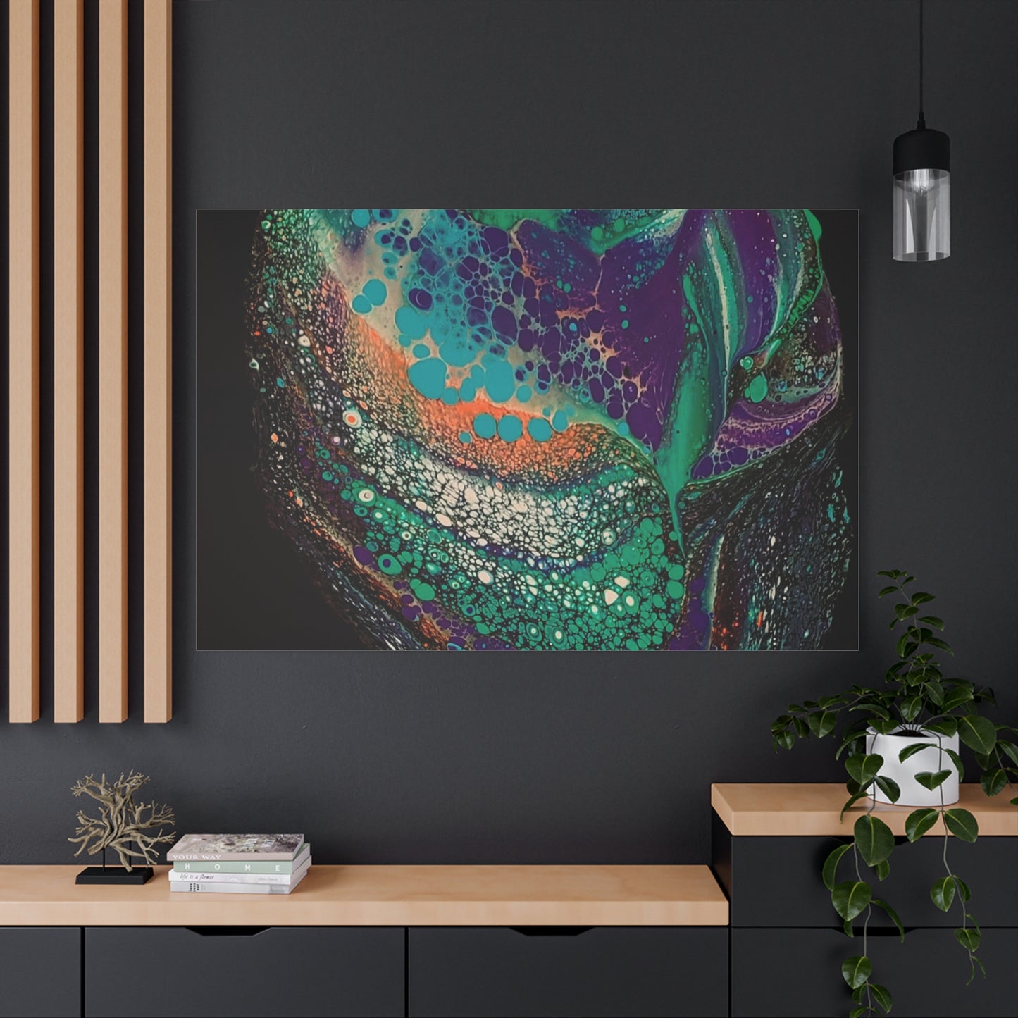 Abstract Fluid Art Canvas Print — Teal, Purple & Gold Swirl Matte Stretched Wall Art