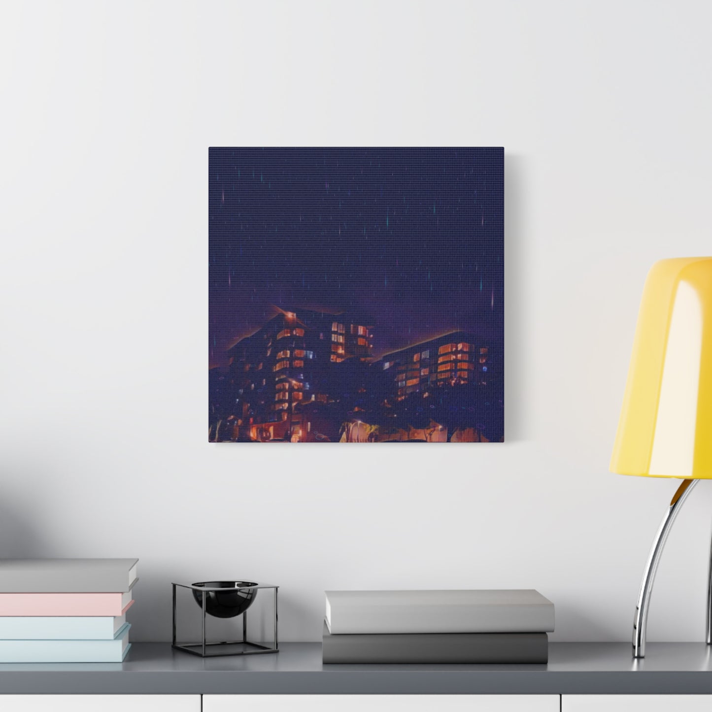 Neon Percipitation @ night - Canvas Print — Moody Urban Wall Art