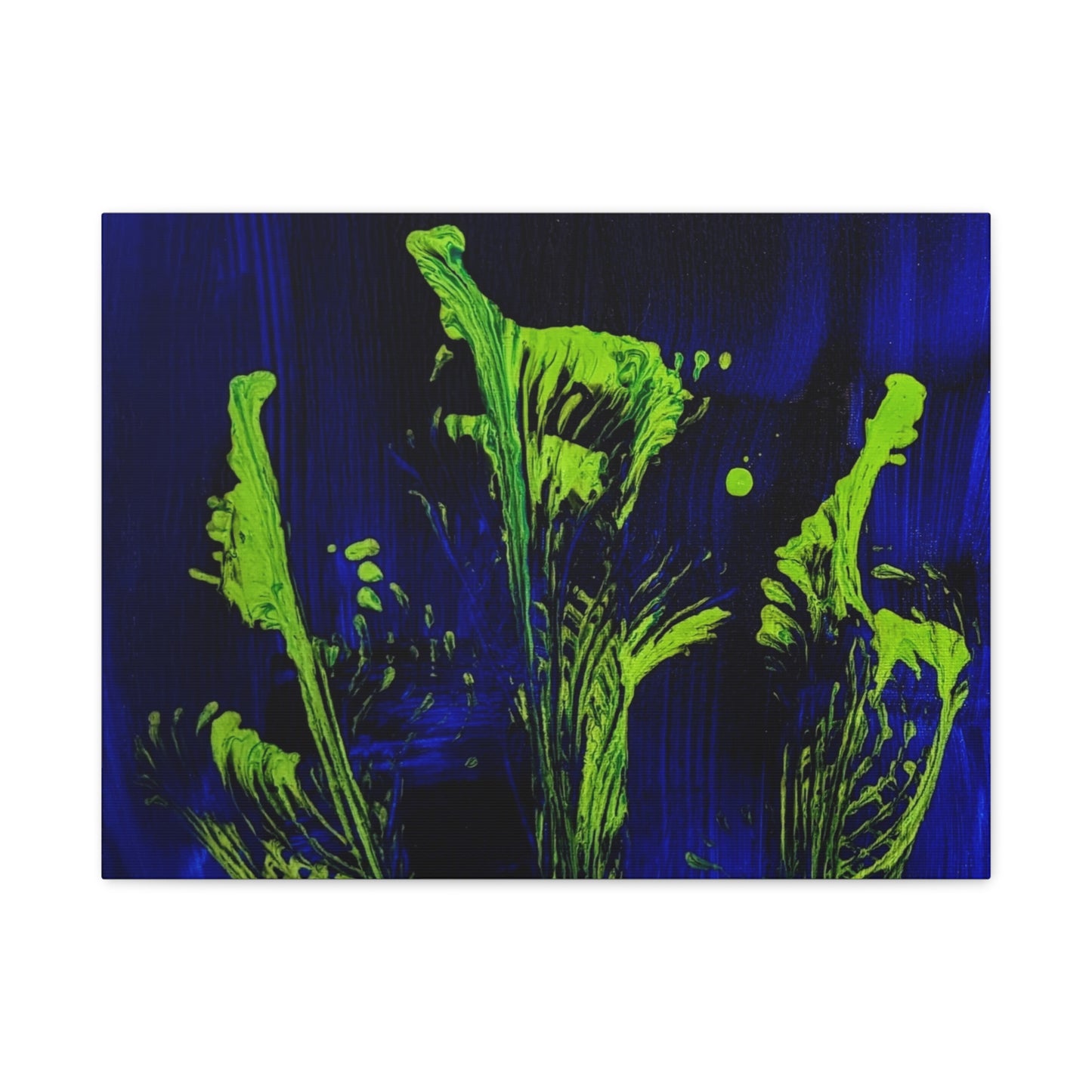 calla_lillies_pt.2 - Neon Floral Abstract Canvas Print — Blue & Lime Stretched Wall Art