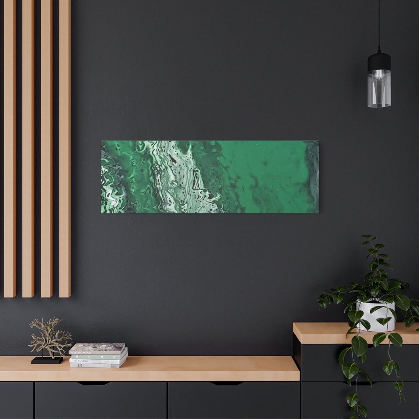 Emerald Wave Abstract Canvas Print — Matte Stretched Wall Art