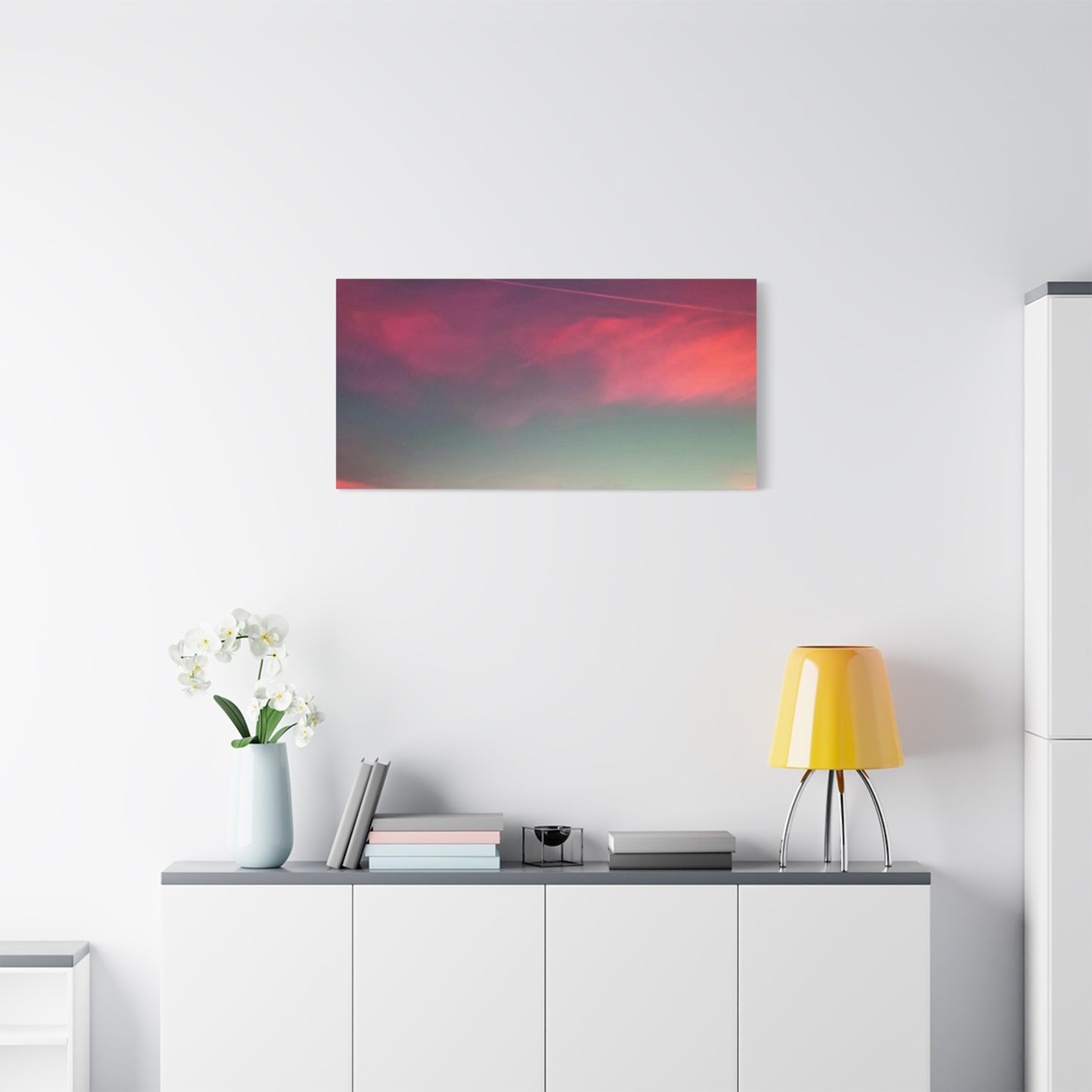pink sky at morning - Horizon Matte Canvas Print — Vibrant Pink & Teal Sky Wall Art, Stretched 1.25"