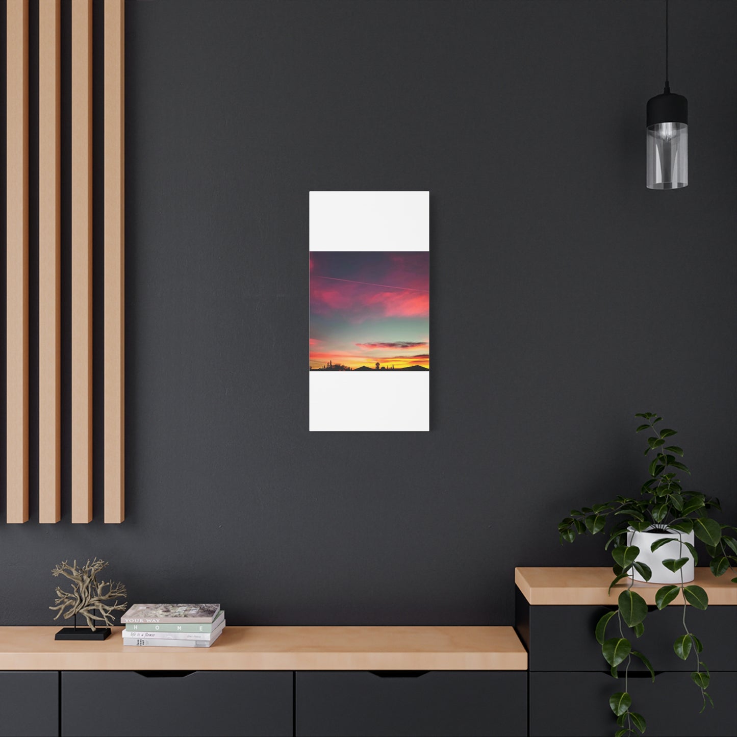 pink sky at morning - Horizon Matte Canvas Print — Vibrant Pink & Teal Sky Wall Art, Stretched 1.25"