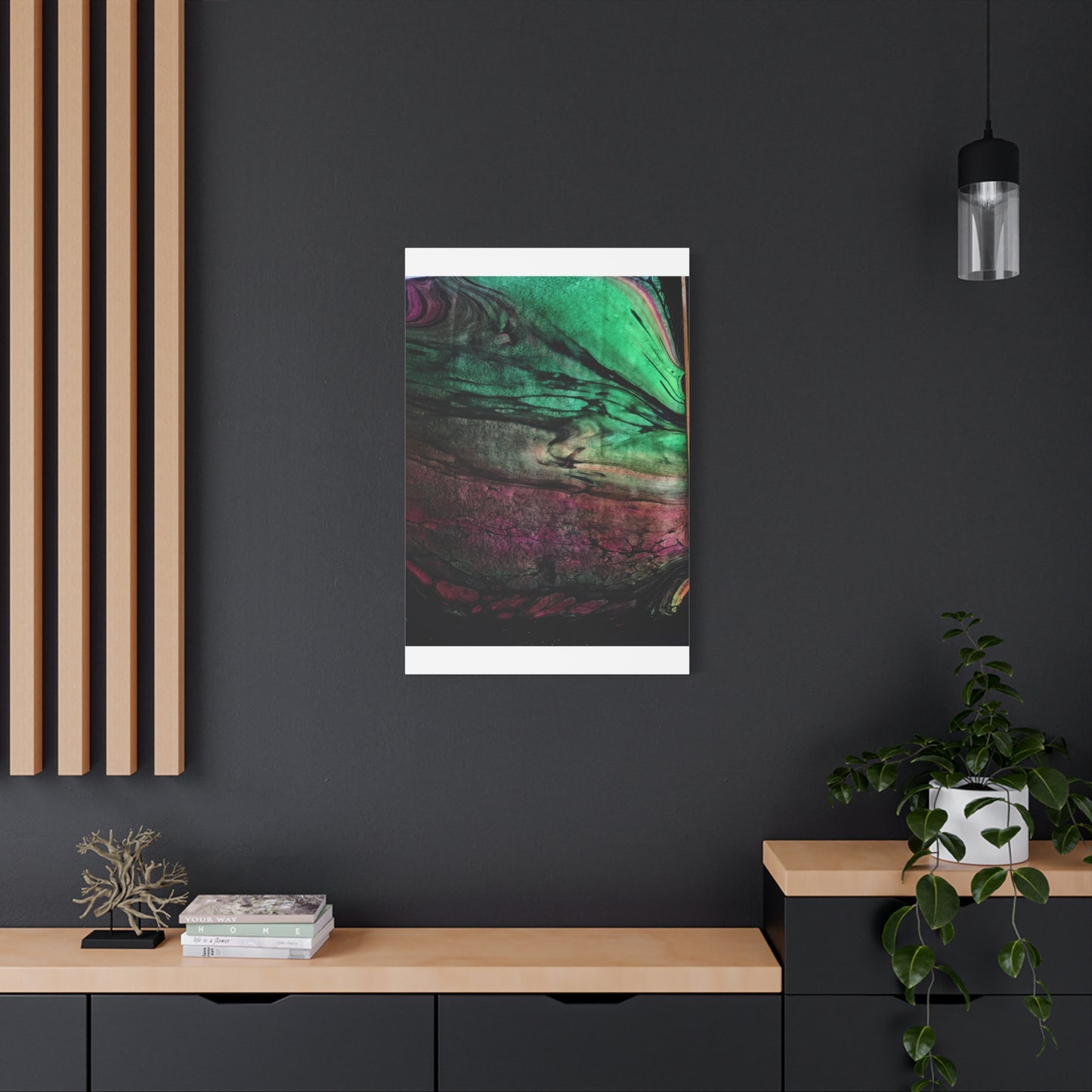 flame tempered pour - Abstract Teal & Magenta Canvas Wall Art — Matte Stretched 1.25"