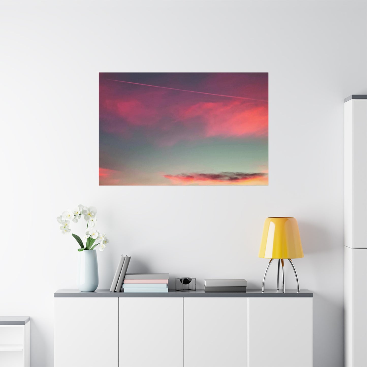 pink sky at morning - Horizon Matte Canvas Print — Vibrant Pink & Teal Sky Wall Art, Stretched 1.25"