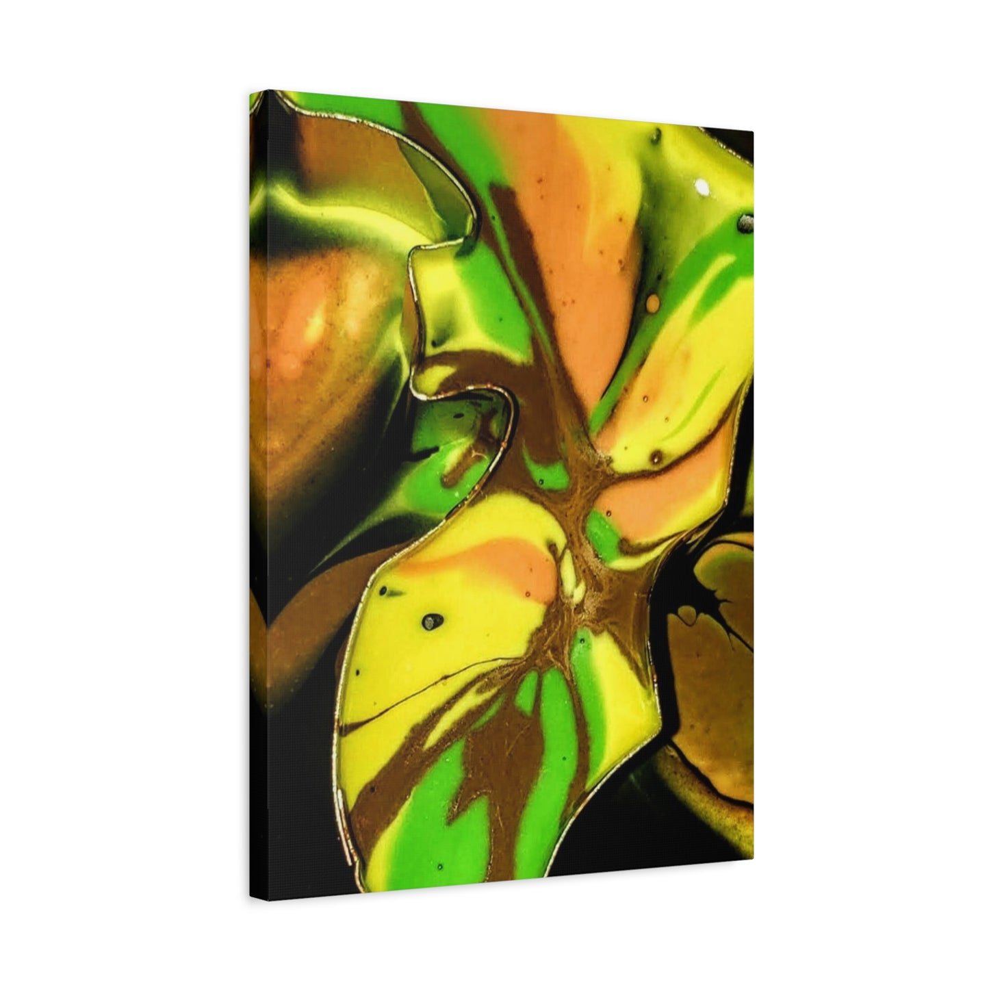 Abstract Green & Gold Fluid Art Matte Canvas Print (Stretched)