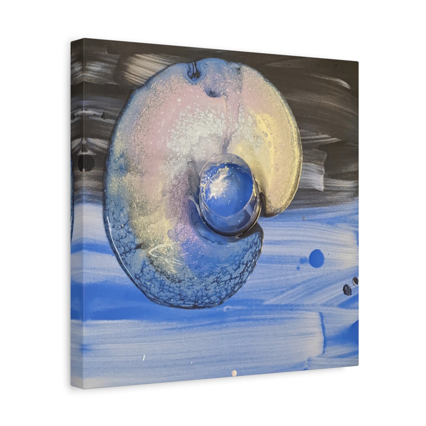 the nautilus - Abstract Blue Spiral Matte Canvas Art - Nautical Coastal Wall Decor