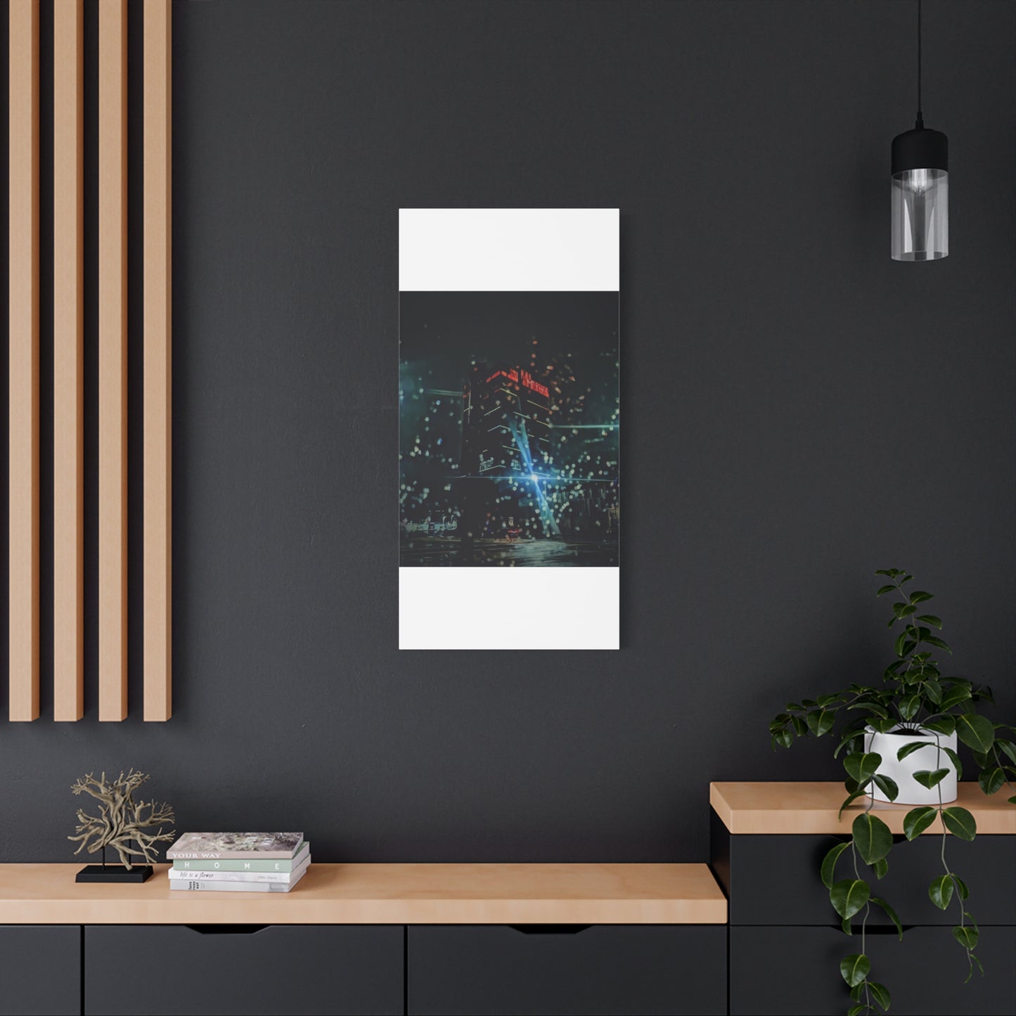 matrix @night Canvas Print — Moody Rainy Urban Wall Art (Matte Stretched)