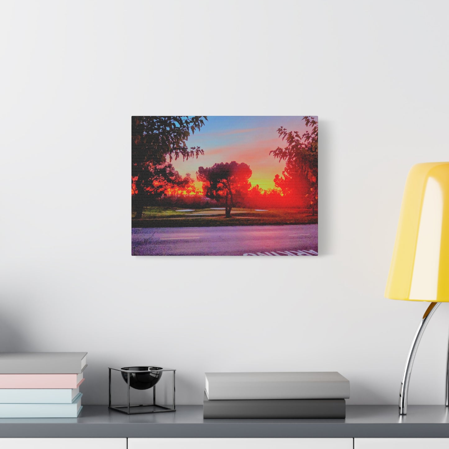 4th green @muni - Sunset Park Matte Canvas Print — Vibrant Red & Orange Landscape Wall Art