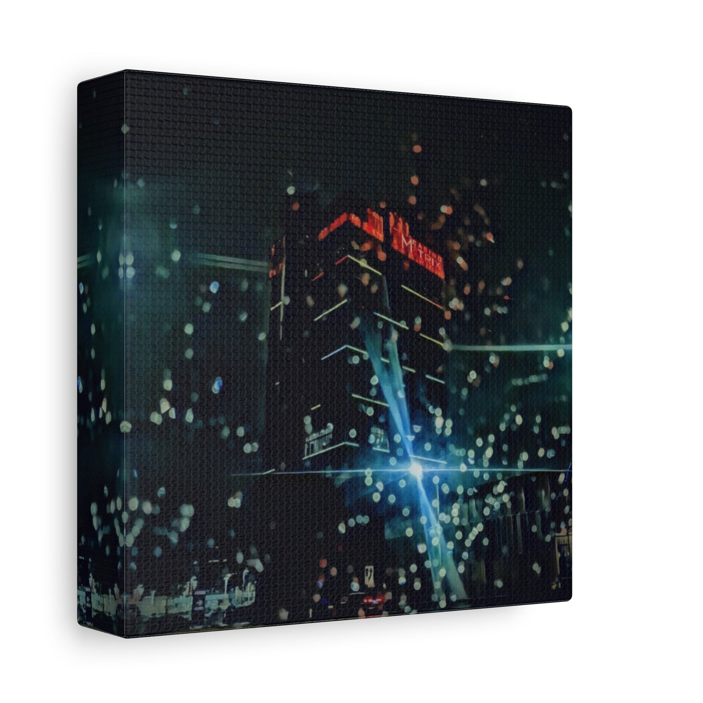 matrix @night Canvas Print — Moody Rainy Urban Wall Art (Matte Stretched)