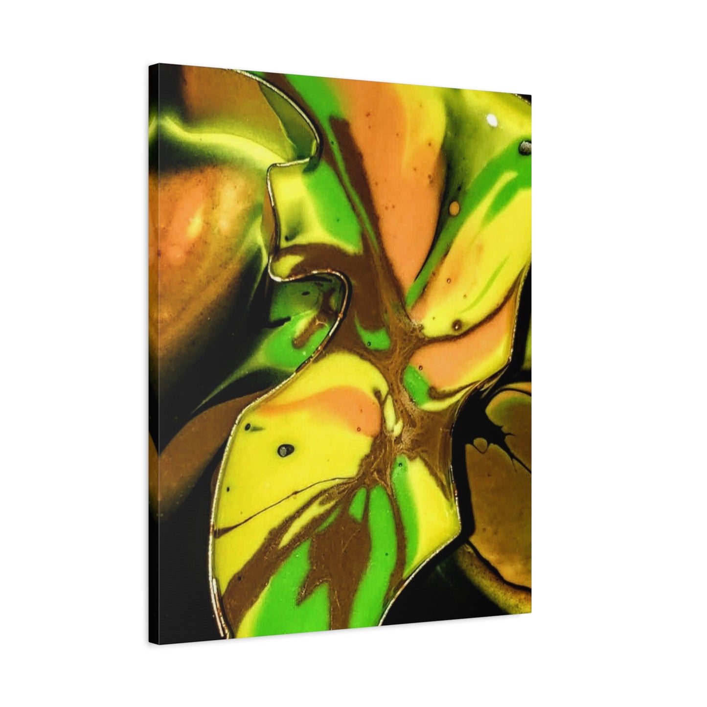 Abstract Green & Gold Fluid Art Matte Canvas Print (Stretched)