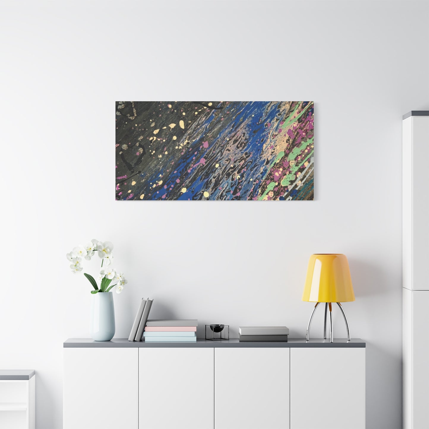 Abstract Splatter Matte Canvas Print — Colorful Fluid Art Wall Decor, Stretched 1.25"