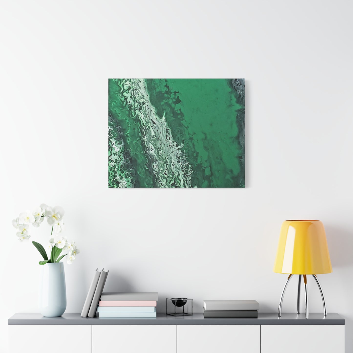 Emerald Wave Abstract Canvas Print — Matte Stretched Wall Art