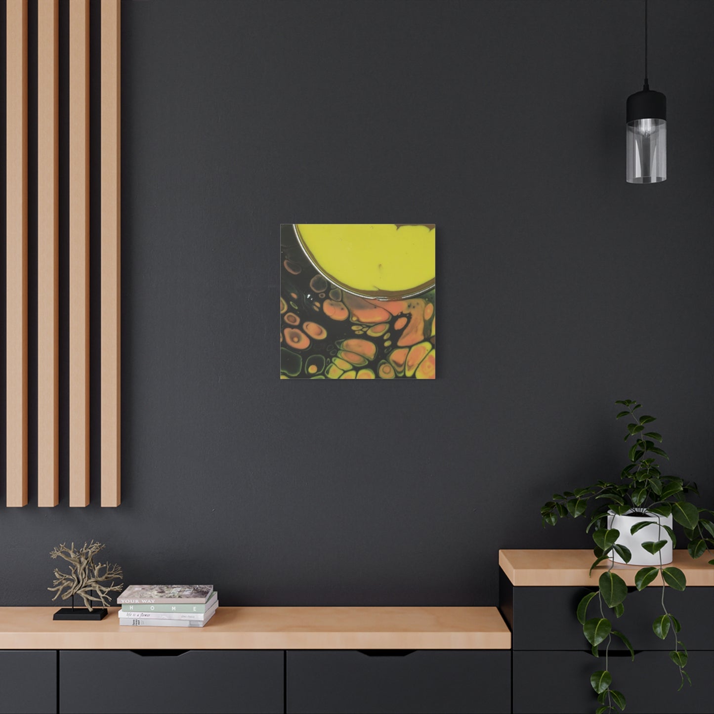 Abstract Fluid Art Canvas Print — Yellow & Black Cell Pour