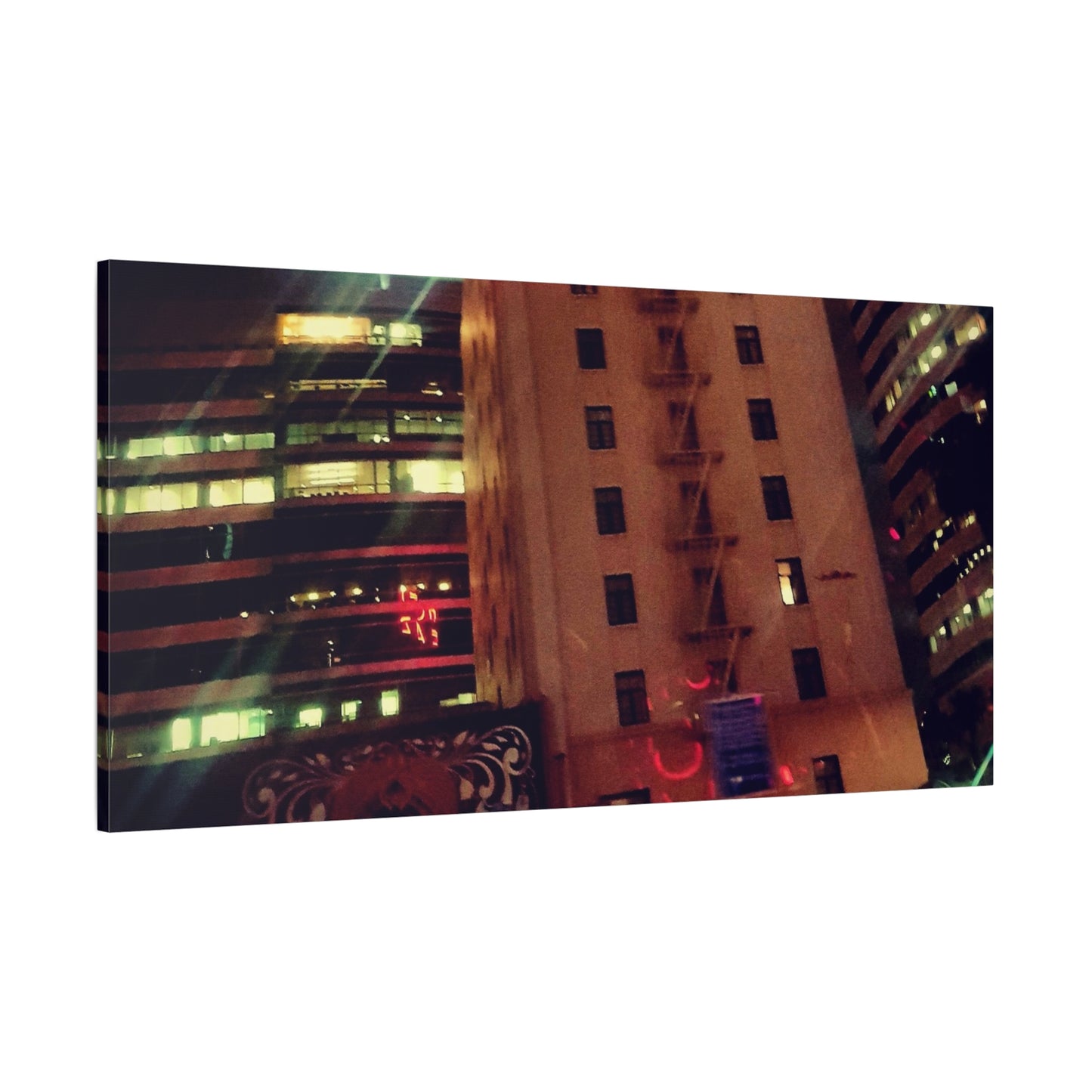 Hotel DeAnza - City Nightscape Canvas Print — Urban Street Art Building Matte Stretched 1.25"