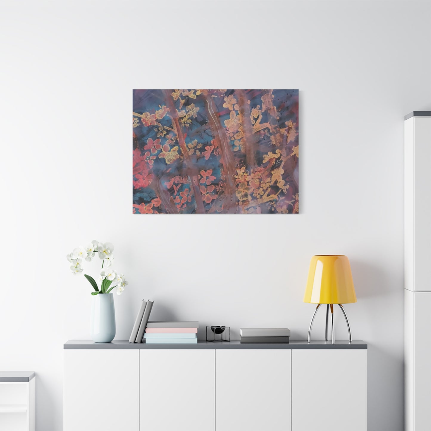 Abstract Floral Canvas Print — Moody Pink & Blue Stretched Wall Art