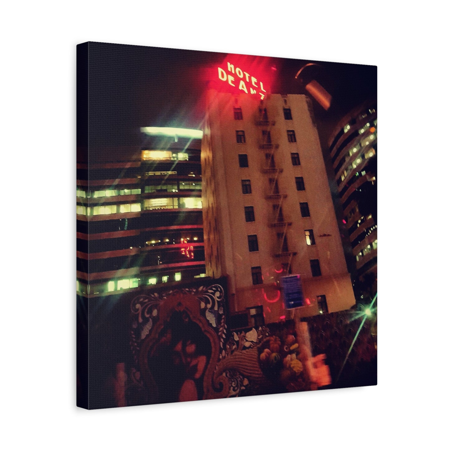 Hotel DeAnza - City Nightscape Canvas Print — Urban Street Art Building Matte Stretched 1.25"