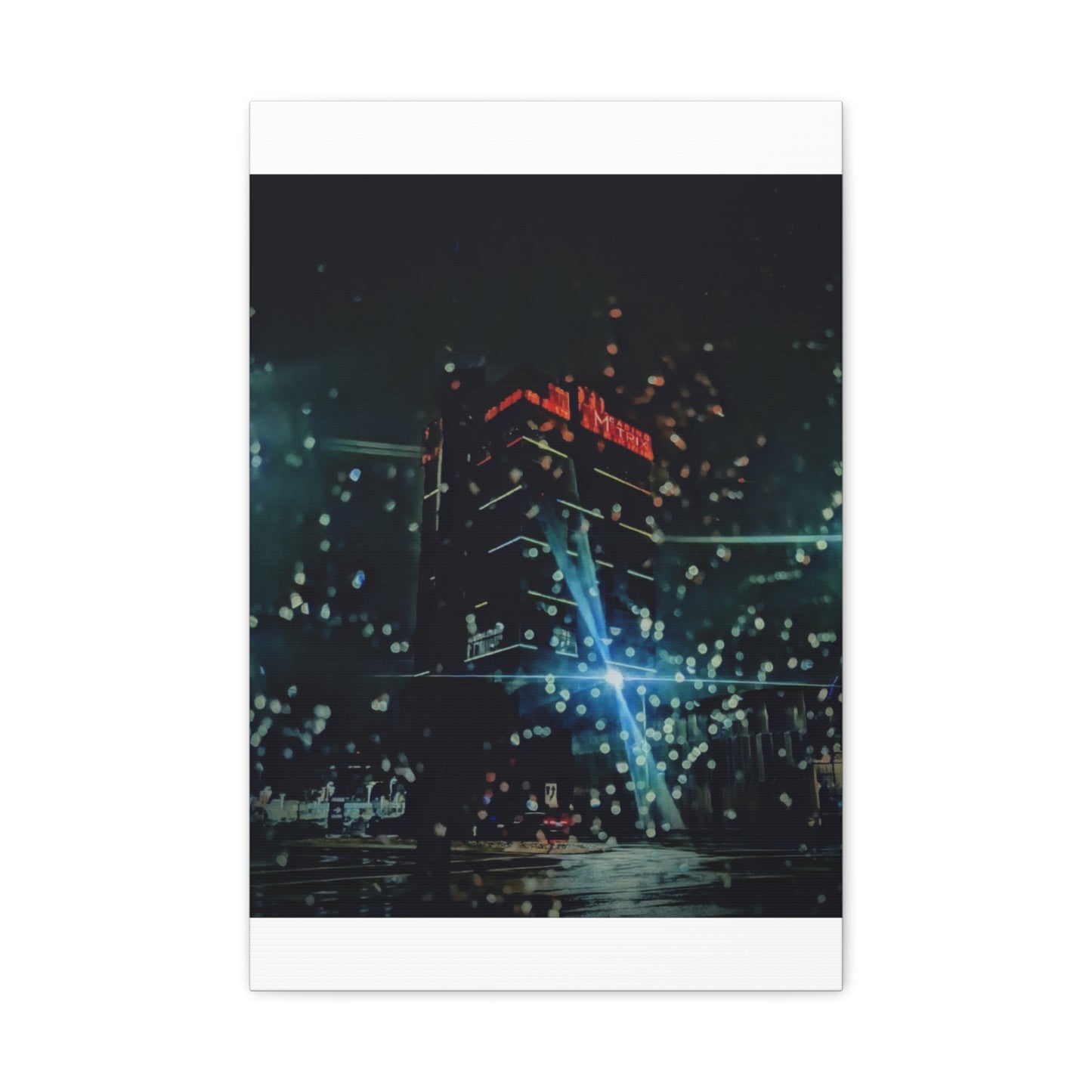 matrix @night Canvas Print — Moody Rainy Urban Wall Art (Matte Stretched)