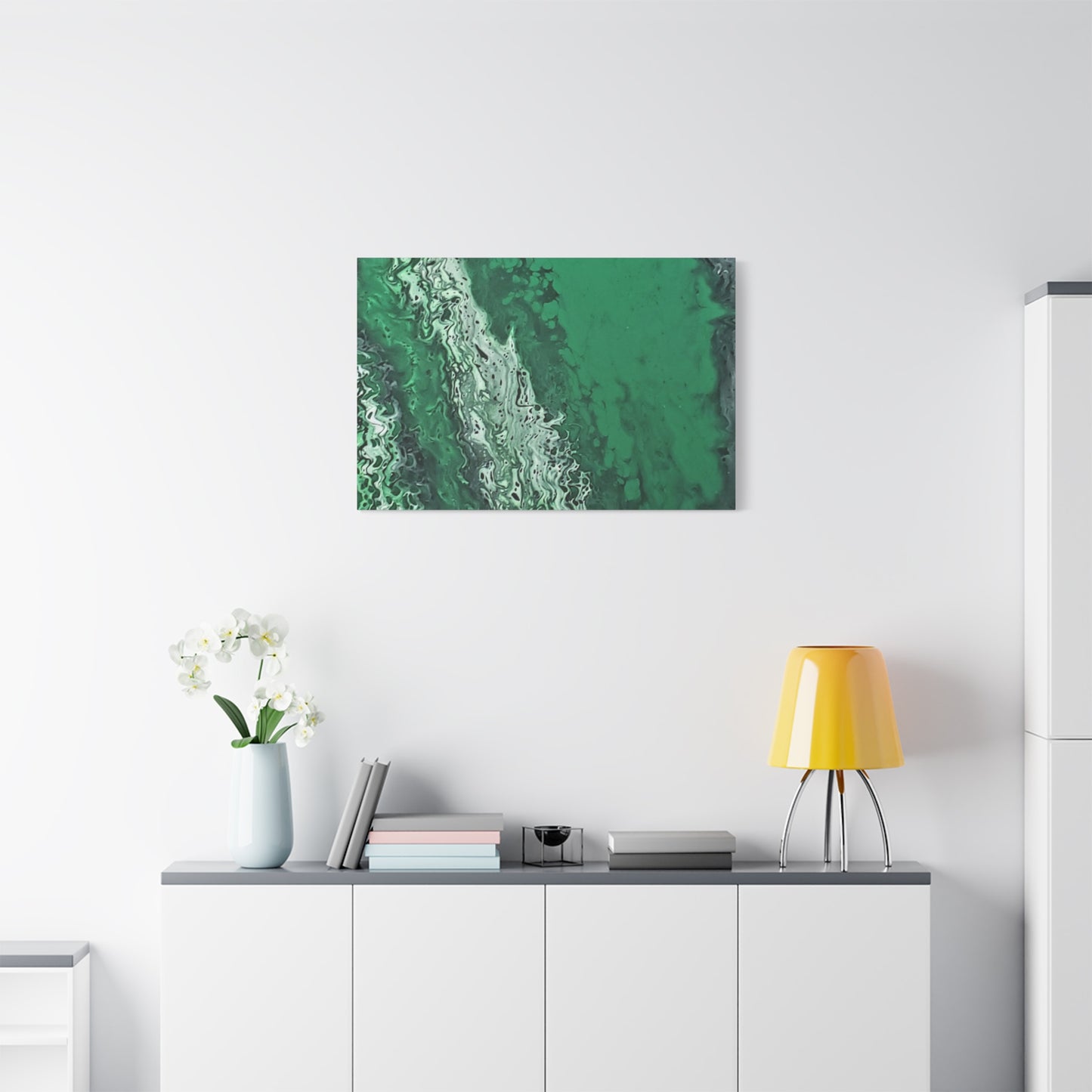 Emerald Wave Abstract Canvas Print — Matte Stretched Wall Art