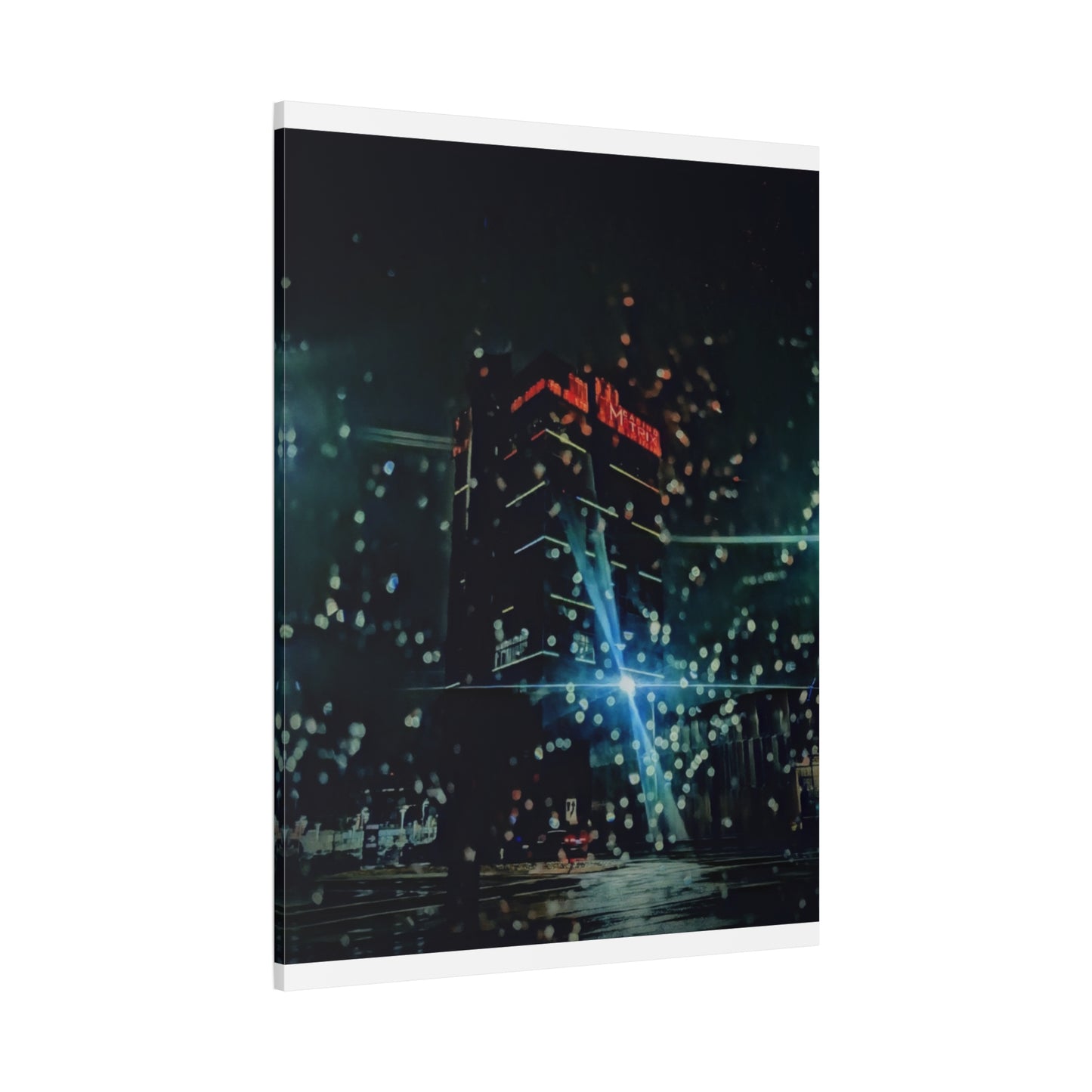 matrix @night Canvas Print — Moody Rainy Urban Wall Art (Matte Stretched)