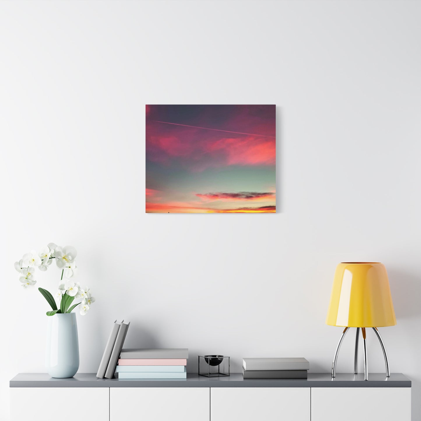 pink sky at morning - Horizon Matte Canvas Print — Vibrant Pink & Teal Sky Wall Art, Stretched 1.25"
