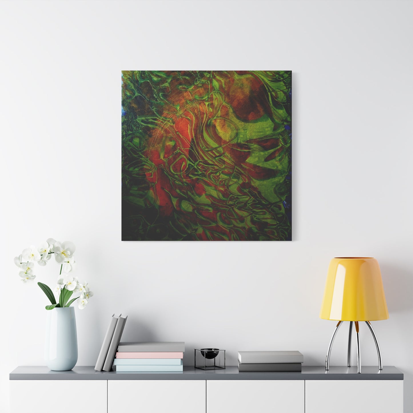 Abstract Green & Red Fluid Art Canvas Print