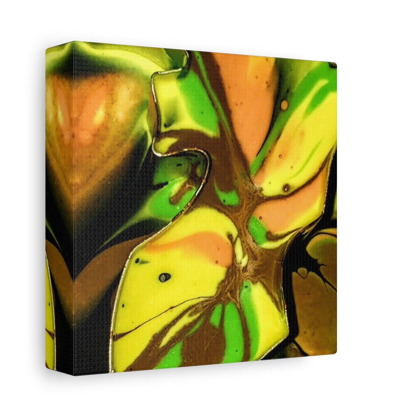 Abstract Green & Gold Fluid Art Matte Canvas Print (Stretched)