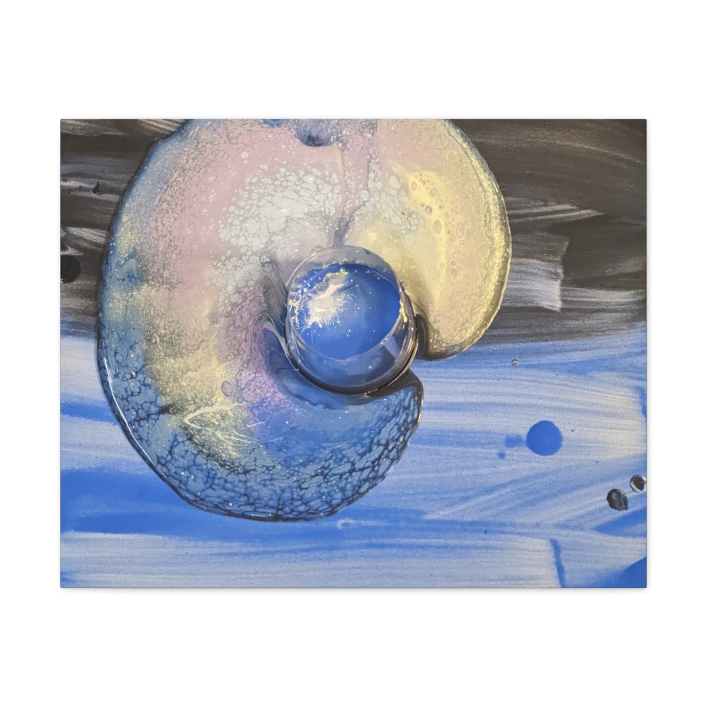 the nautilus - Abstract Blue Spiral Matte Canvas Art - Nautical Coastal Wall Decor