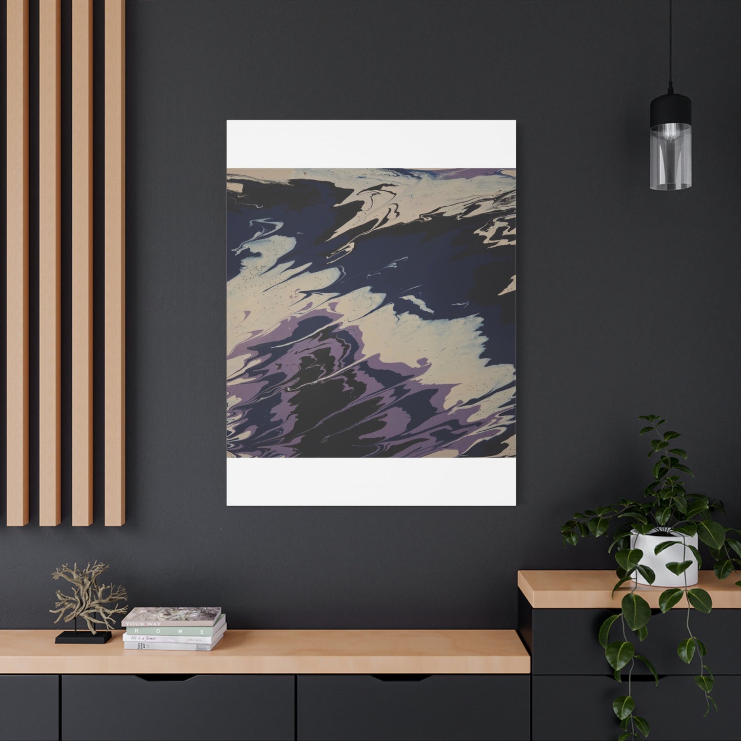 Abstract Navy & Lavender Wave Matte Stretched Canvas (1.25")