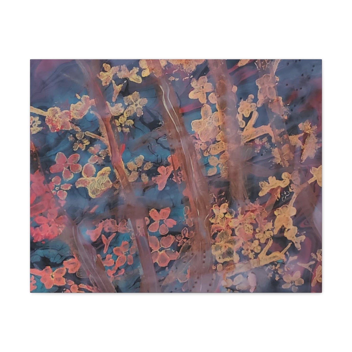 Abstract Floral Canvas Print — Moody Pink & Blue Stretched Wall Art