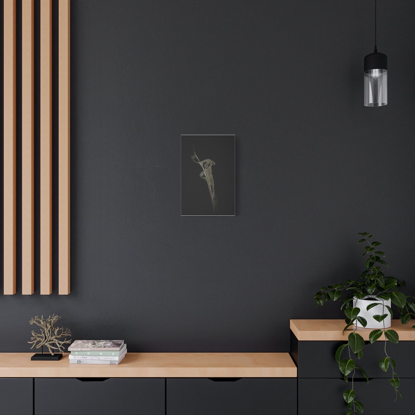 Calla Lilly - Minimalist Botanical Canvas Print — Monochrome Flower Art on Black Matte