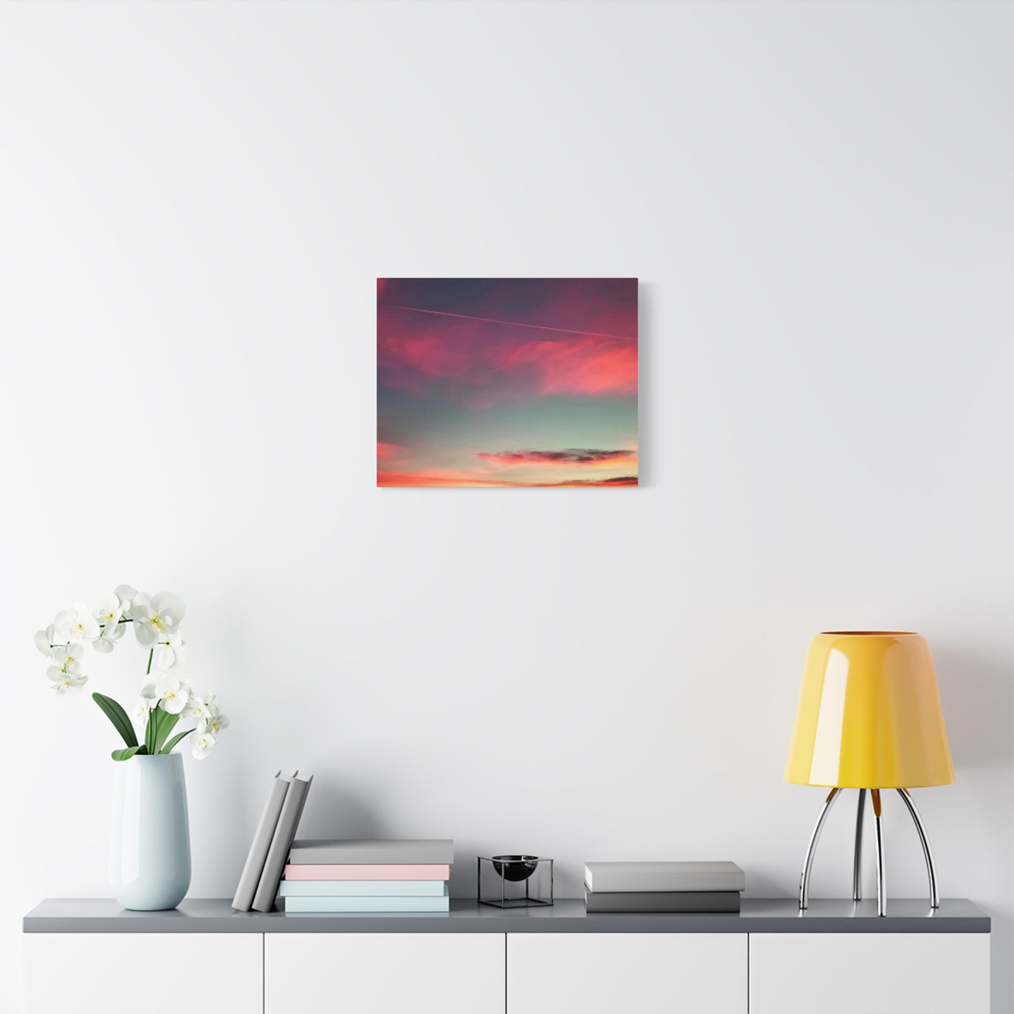 pink sky at morning - Horizon Matte Canvas Print — Vibrant Pink & Teal Sky Wall Art, Stretched 1.25"