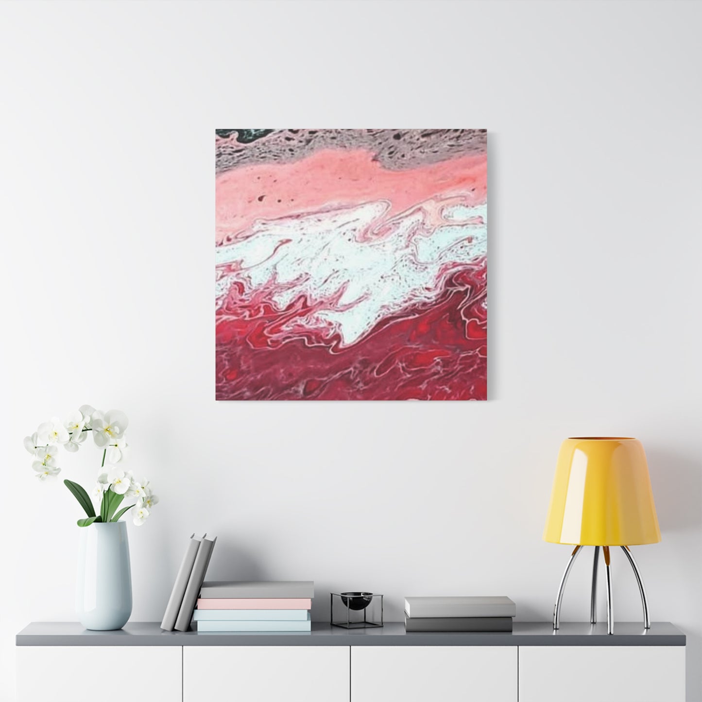 Abstract Pink & Red Fluid Art Canvas — Matte Stretched Wall Art