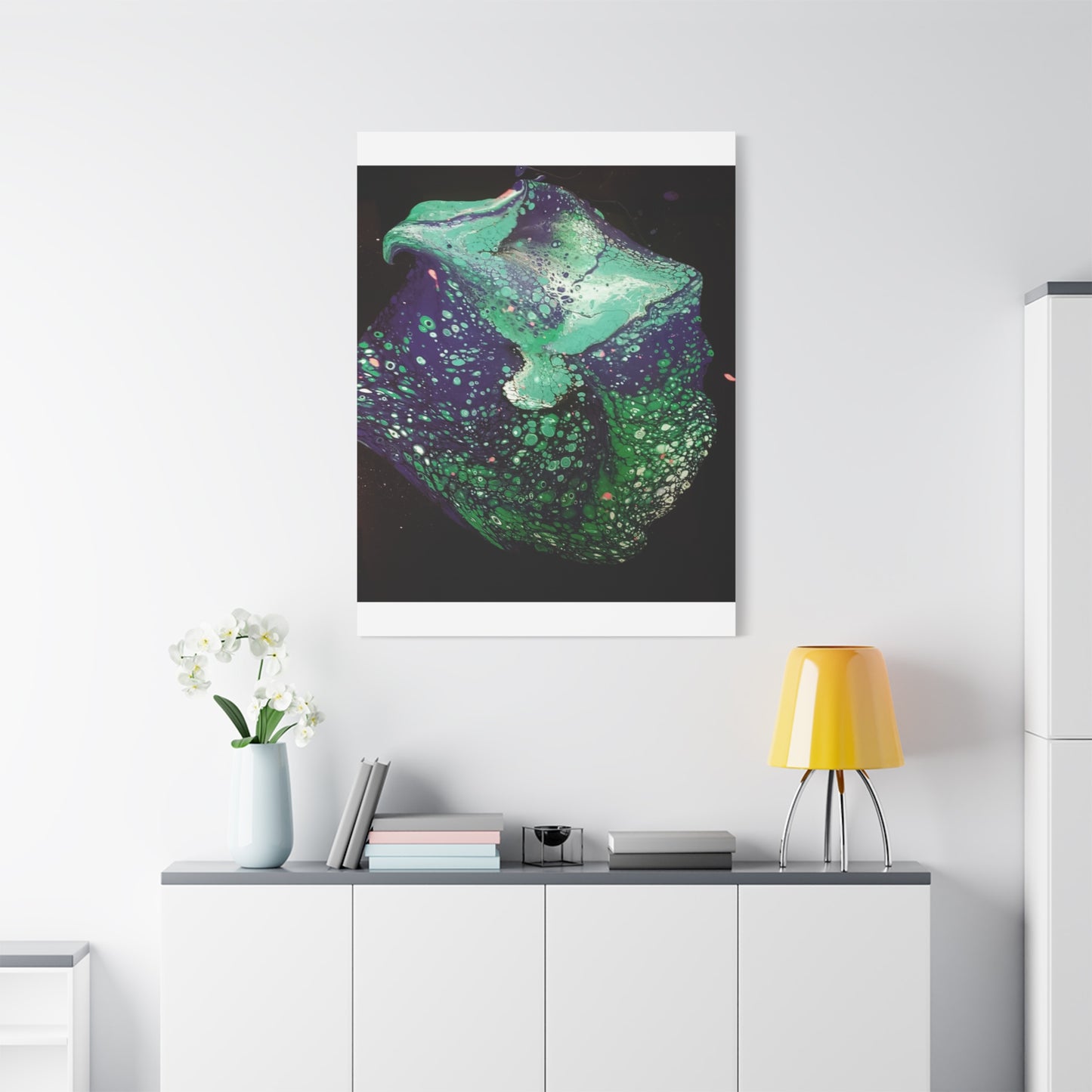 Abstract Green & Teal Fluid Art Canvas Print - Matte Stretched Wall Art