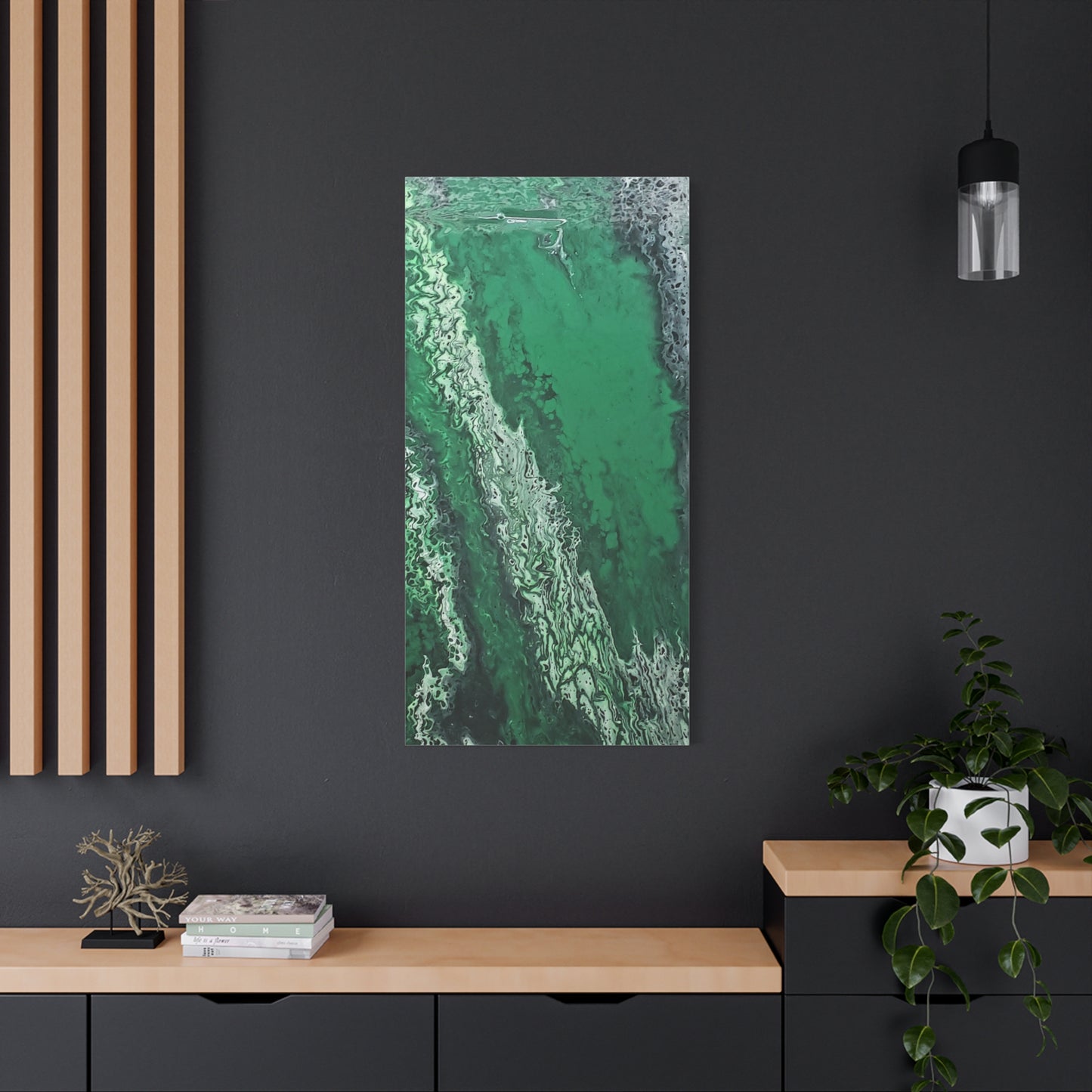 Emerald Wave Abstract Canvas Print — Matte Stretched Wall Art