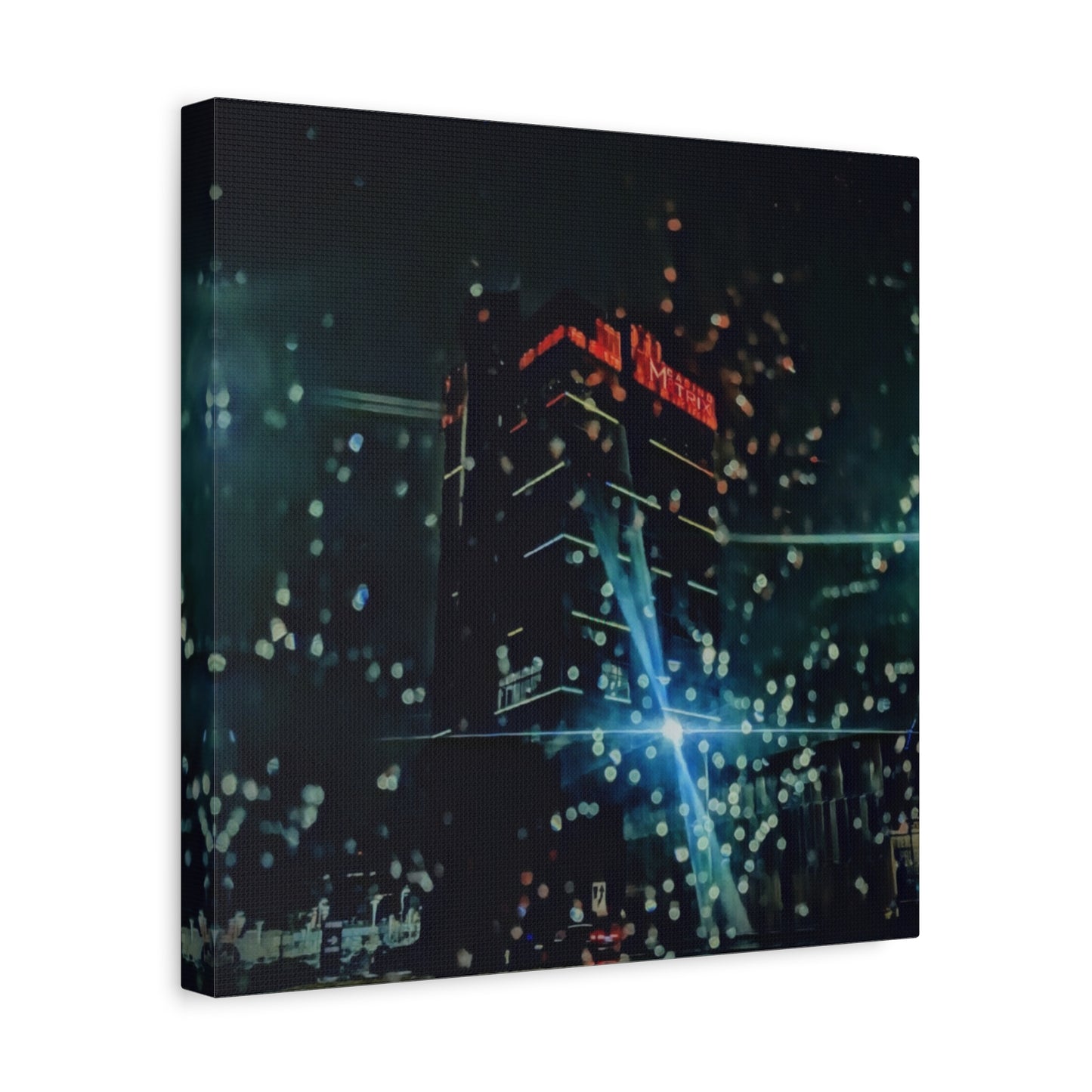 matrix @night Canvas Print — Moody Rainy Urban Wall Art (Matte Stretched)