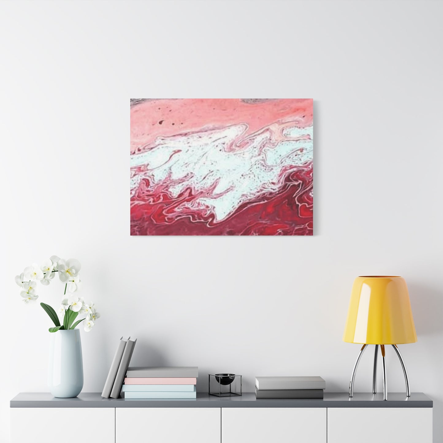 Abstract Pink & Red Fluid Art Canvas — Matte Stretched Wall Art