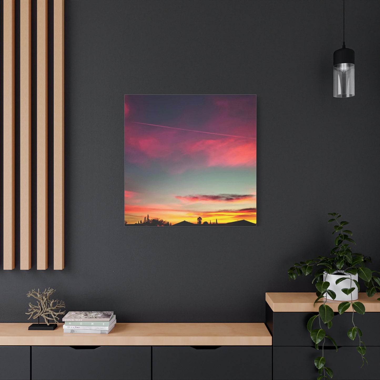 pink sky at morning - Horizon Matte Canvas Print — Vibrant Pink & Teal Sky Wall Art, Stretched 1.25"