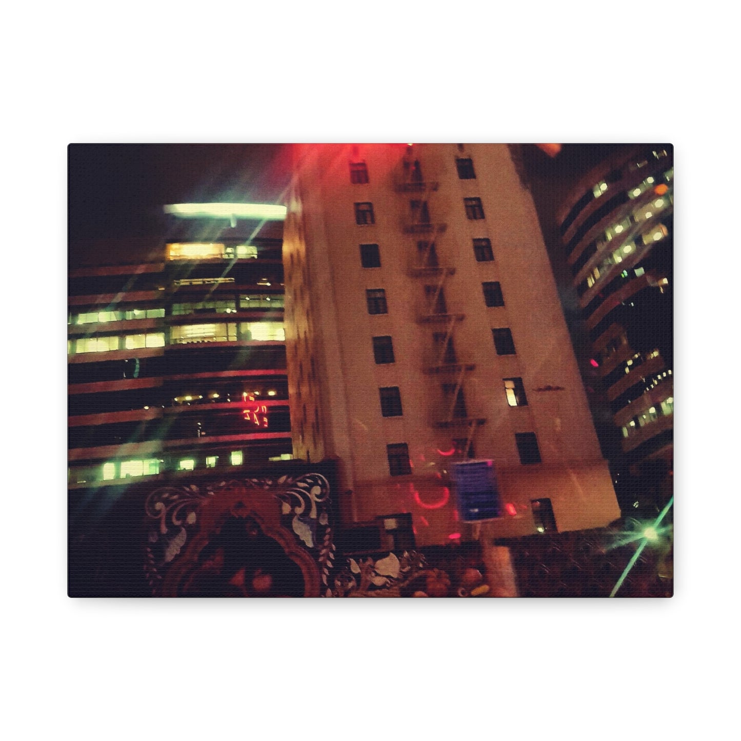 Hotel DeAnza - City Nightscape Canvas Print — Urban Street Art Building Matte Stretched 1.25"