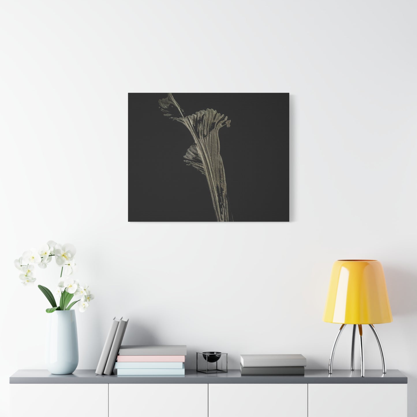 Calla Lilly - Minimalist Botanical Canvas Print — Monochrome Flower Art on Black Matte