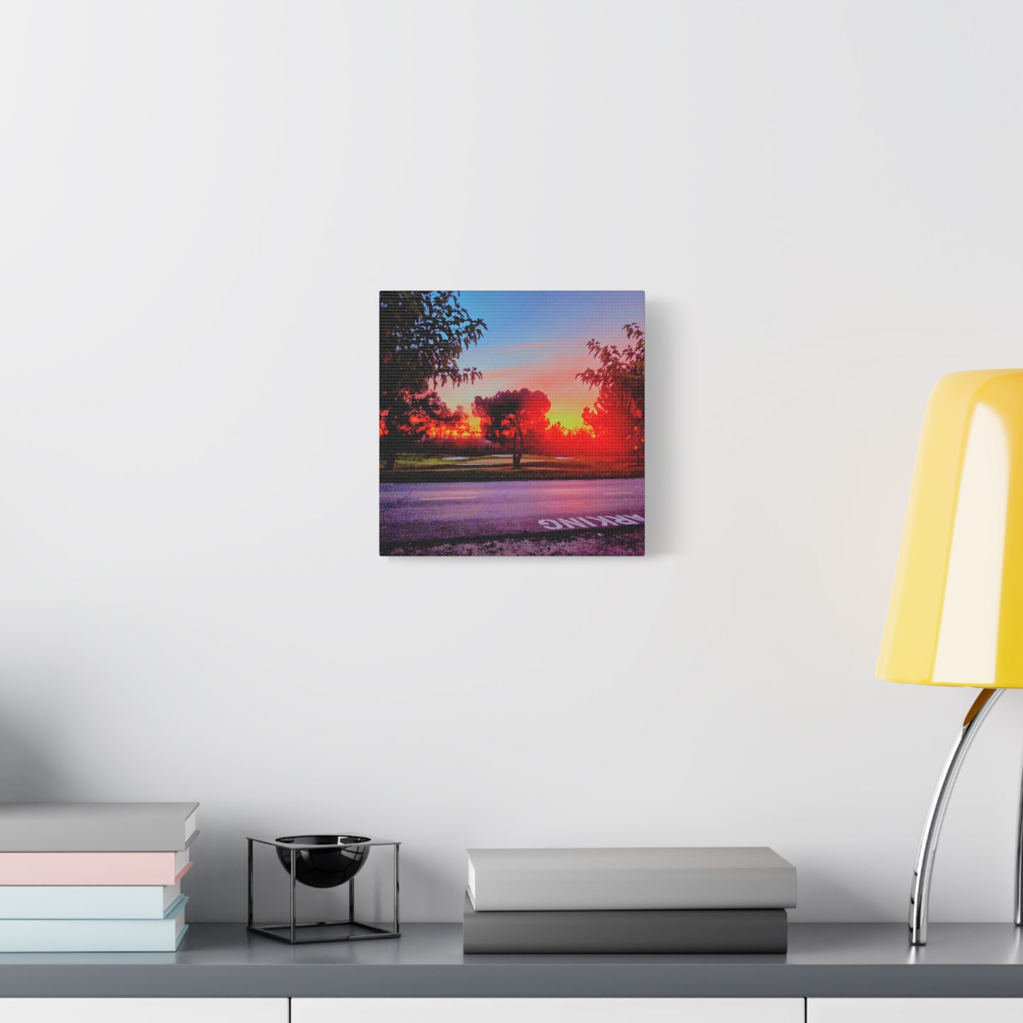 4th green @muni - Sunset Park Matte Canvas Print — Vibrant Red & Orange Landscape Wall Art