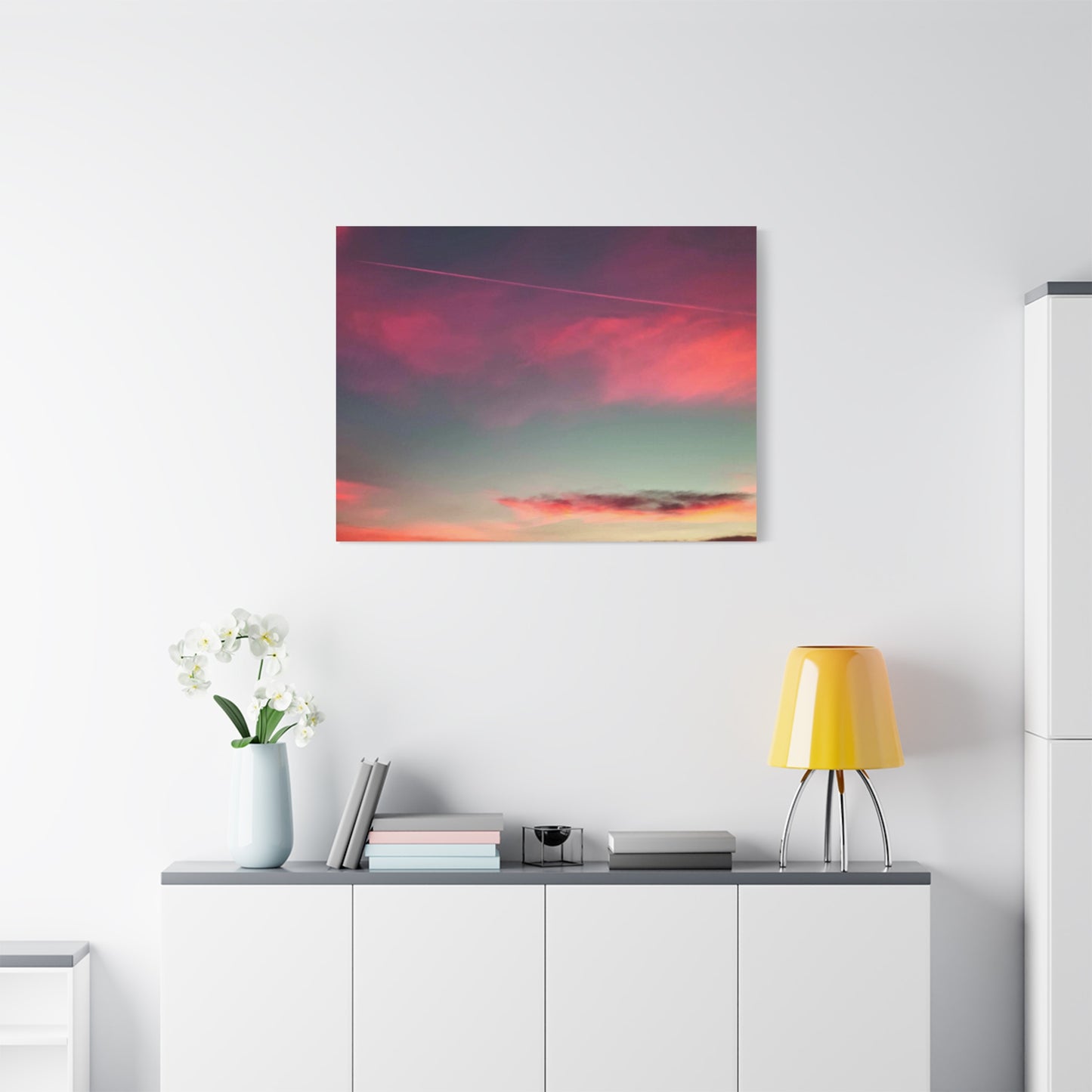 pink sky at morning - Horizon Matte Canvas Print — Vibrant Pink & Teal Sky Wall Art, Stretched 1.25"
