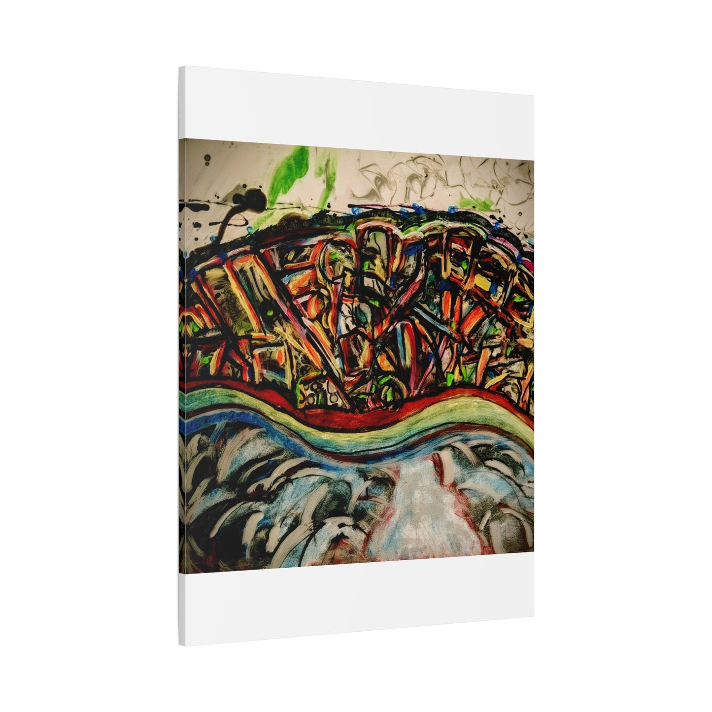 Acrylic_inequalities - Abstract Coastal Cityscape Canvas — Vibrant Ocean Wave Wall Art