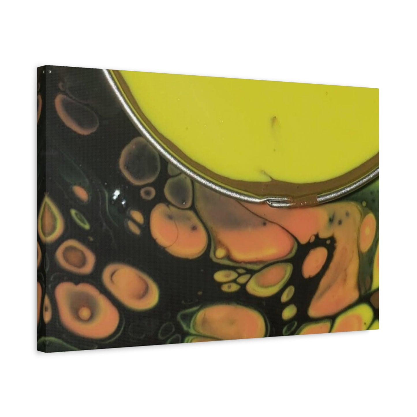 Abstract Fluid Art Canvas Print — Yellow & Black Cell Pour