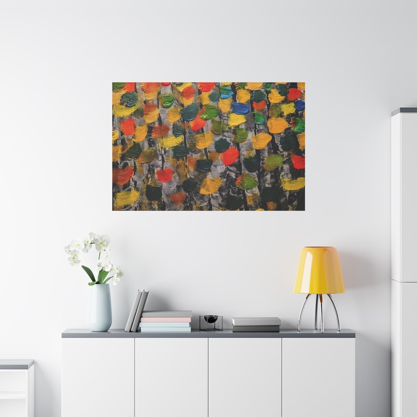 birch trees with color strokes - Abstract Color Bloom Matte Canvas Wall Art — Stretched 1.25"