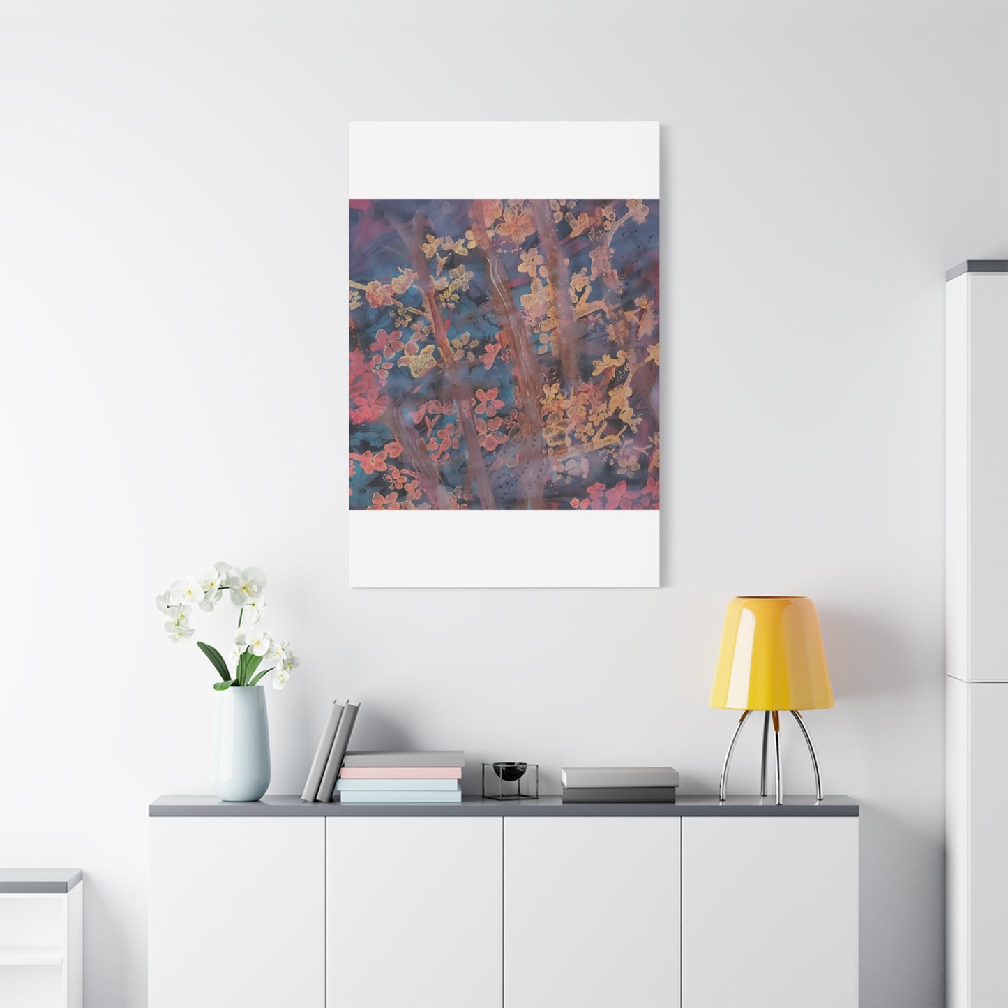 Abstract Floral Canvas Print — Moody Pink & Blue Stretched Wall Art