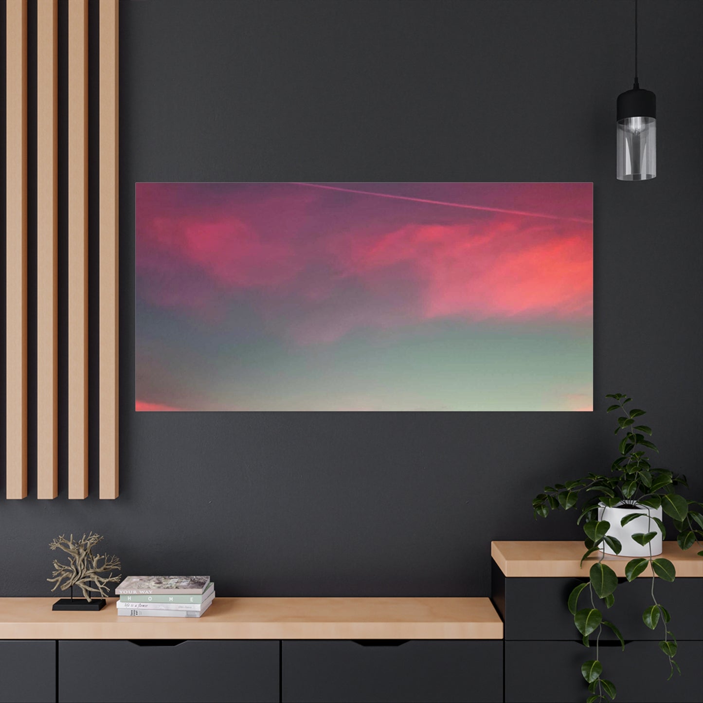 pink sky at morning - Horizon Matte Canvas Print — Vibrant Pink & Teal Sky Wall Art, Stretched 1.25"